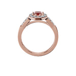 Anillo De Compromiso Halo Rubi Baguette Hal-018 Oro Rosado 18K Esmeralda 1 Rubi Cultivado en Laboratorio