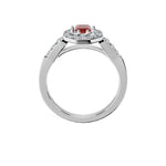 Anillo De Compromiso Halo Rubi Baguette Hal-018 Oro Blanco 18K Esmeralda 1.5 Rubi Cultivado en Laboratorio