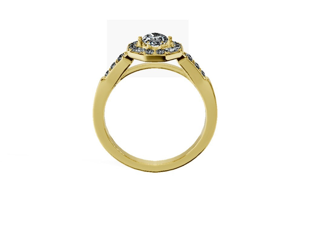 Anillo De Compromiso Halo Diamante Baguette Hal-018 Oro Amarillo 18K Oval 0.5 Diamante Natural