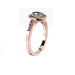 Anillo De Compromiso Halo Diamante Baguette Hal-018 Oro Rosado 18K Oval 0.5 Diamante Natural