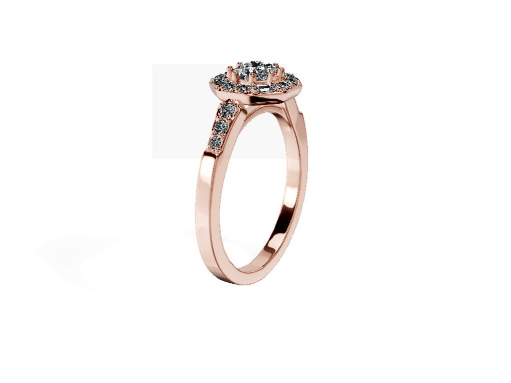 Anillo De Compromiso Halo Diamante Baguette Hal-018 Oro Rosado 18K Princesa 0.5 Diamante Natural