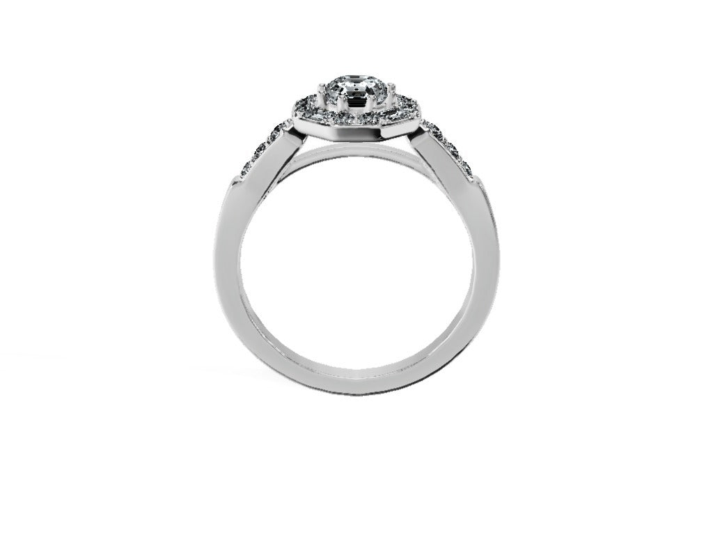 Anillo De Compromiso Halo Diamante Baguette Hal-018 Platino Asscher 0.25 Diamante Cultivado en Laboratorio