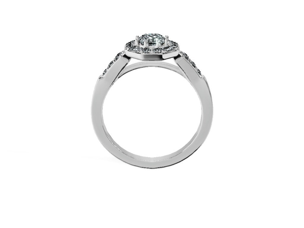 Anillo De Compromiso Halo Diamante Baguette Hal-018 Platino Cojin 0.15 Diamante Cultivado en Laboratorio