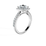 Anillo De Compromiso Halo Diamante Floral Hal-008 Oro Blanco 18K Princesa 0.4 Diamante Cultivado en Laboratorio
