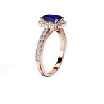 Anillo De Compromiso Halo Zafiro Azul Floral Hal-008 Oro Rosado 18K Esmeralda 0.5 Zafiro Azul Natural