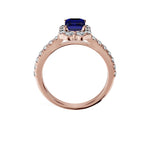 Anillo De Compromiso Halo Zafiro Azul Floral Hal-008 Oro Rosado 18K Esmeralda 1.5 Zafiro Azul Natural