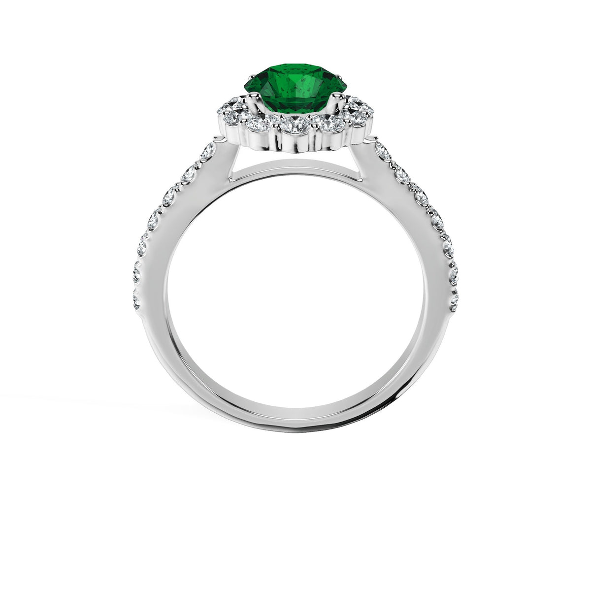 Anillo De Compromiso Halo Esmeralda Floral Hal-008 Oro Blanco 18K Redondo 0.5 Esmeralda Natural