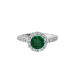 Anillo De Compromiso Halo Esmeralda Floral Hal-008 Platino Redondo 0.5 Esmeralda Natural