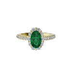 Anillo De Compromiso Halo Esmeralda Floral Hal-008 Oro Amarillo 18K Oval 0.5 Esmeralda Natural