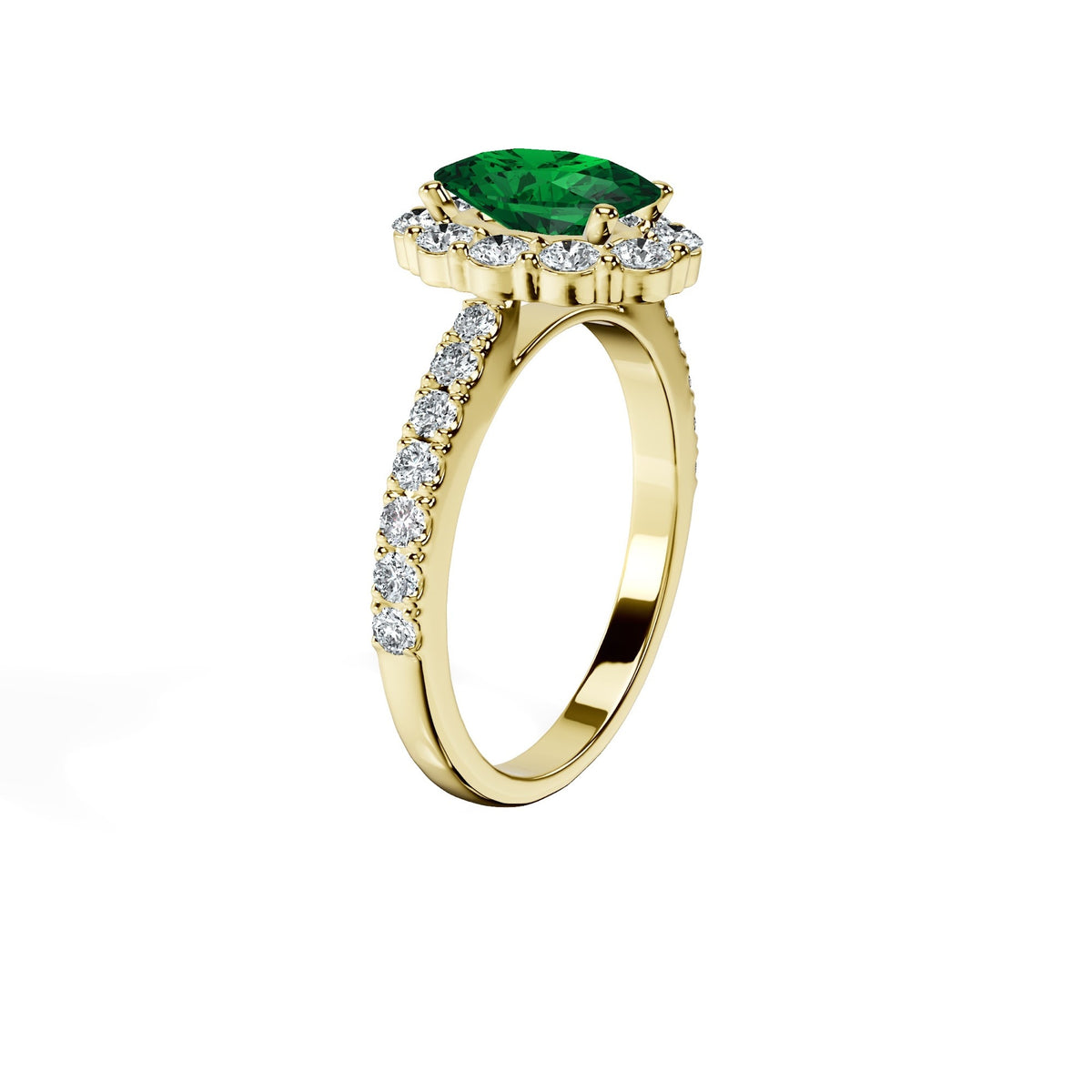 Anillo De Compromiso Halo Esmeralda Floral Hal-008 Oro Amarillo 18K Oval 0.5 Esmeralda Natural