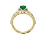 Anillo De Compromiso Halo Esmeralda Floral Hal-008 Oro Amarillo 18K Oval 0.5 Esmeralda Natural