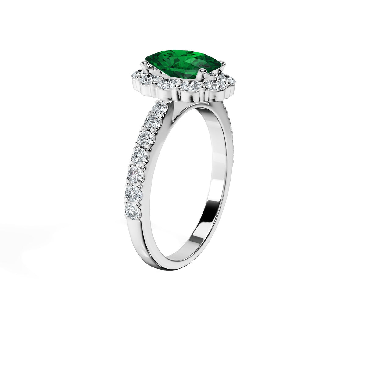 Anillo De Compromiso Halo Esmeralda Floral Hal-008 Platino Oval 0.5 Esmeralda Natural