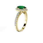 Anillo De Compromiso Halo Esmeralda Floral Hal-008 Oro Amarillo 18K Oval 1 Esmeralda Natural