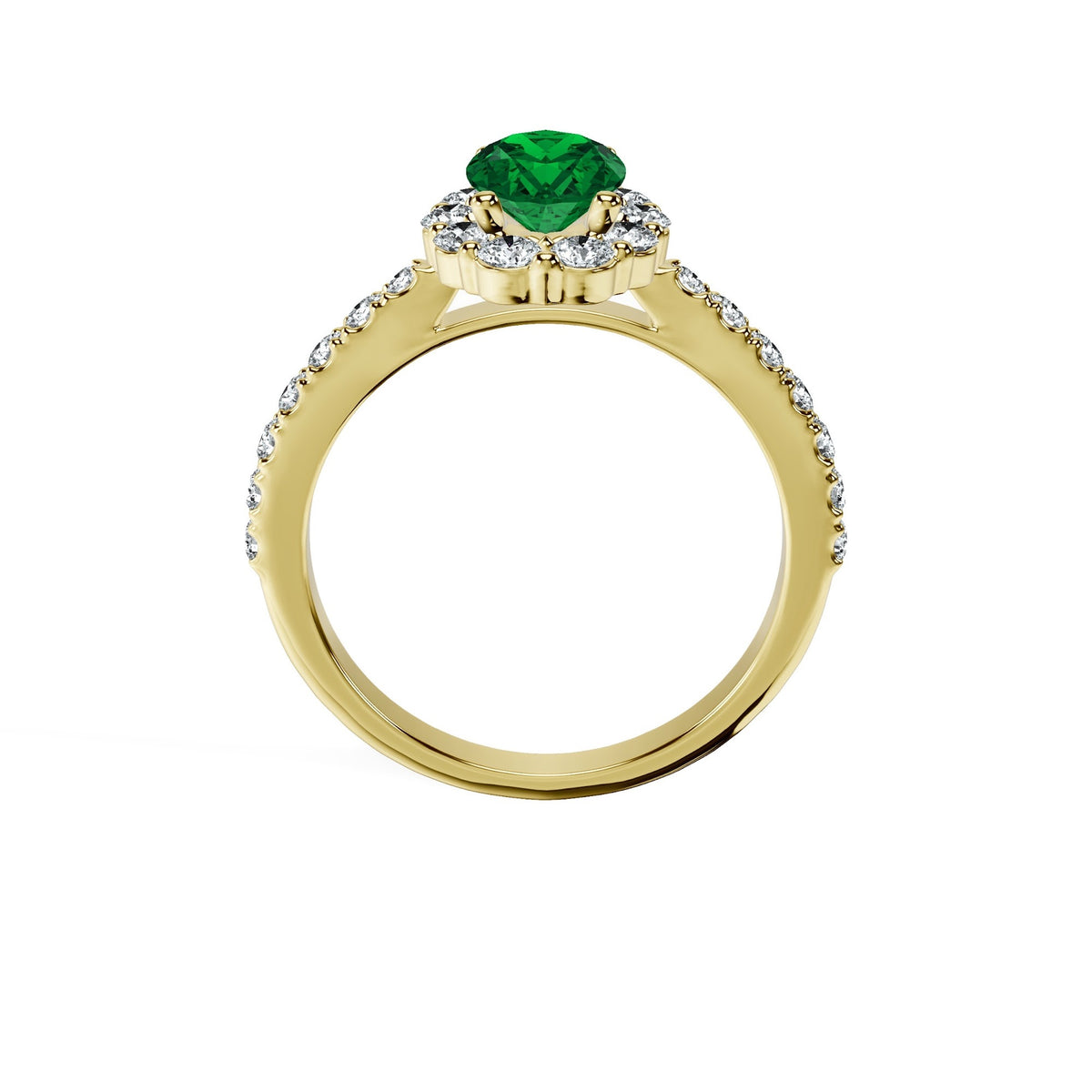 Anillo De Compromiso Halo Esmeralda Floral Hal-008 Oro Amarillo 18K Oval 1 Esmeralda Natural