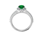 Anillo De Compromiso Halo Esmeralda Floral Hal-008 Oro Blanco 18K Oval 1 Esmeralda Natural