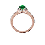 Anillo De Compromiso Halo Esmeralda Floral Hal-008 Oro Rosado 18K Oval 1 Esmeralda Natural
