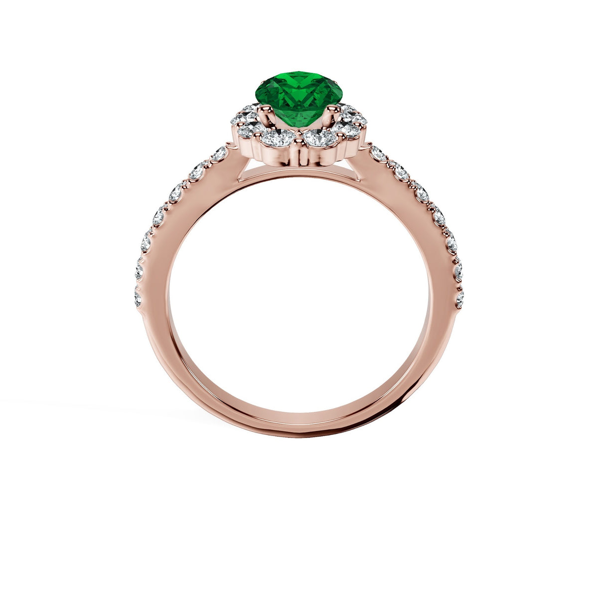 Anillo De Compromiso Halo Esmeralda Floral Hal-008 Oro Rosado 18K Oval 1 Esmeralda Natural