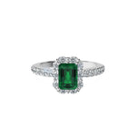 Anillo De Compromiso Halo Esmeralda Floral Hal-008 Oro Blanco 18K Esmeralda 1 Esmeralda Natural