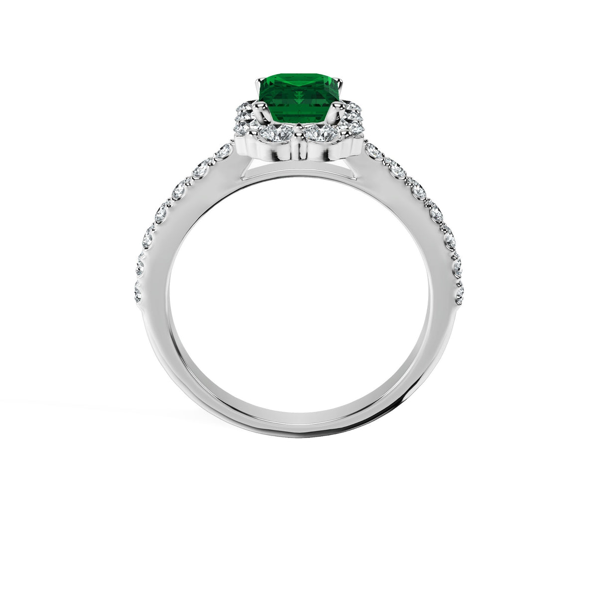 Anillo De Compromiso Halo Esmeralda Floral Hal-008 Oro Blanco 18K Esmeralda 1 Esmeralda Natural