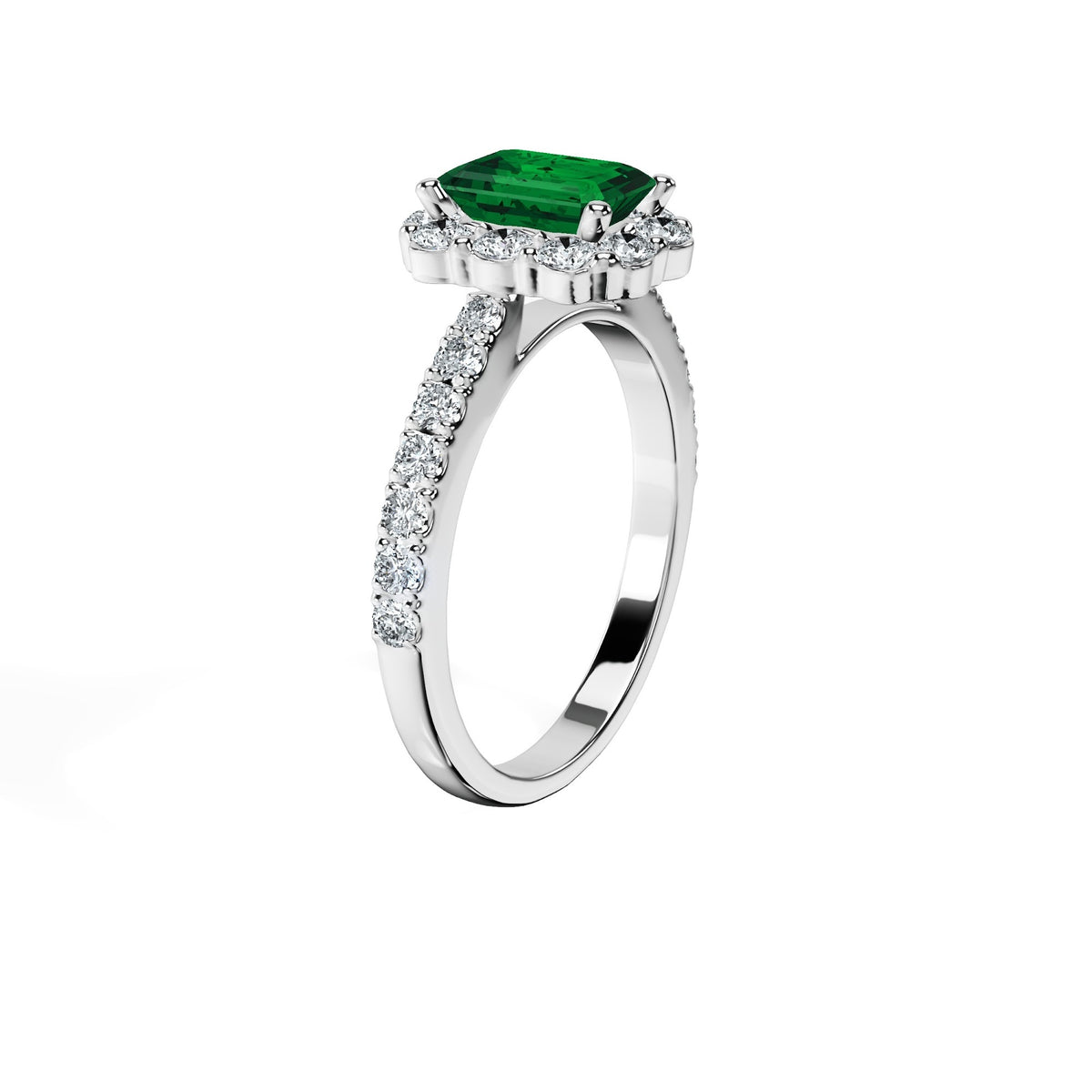 Anillo De Compromiso Halo Esmeralda Floral Hal-008 Platino Esmeralda 1 Esmeralda Natural
