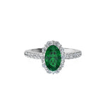 Anillo De Compromiso Halo Esmeralda Floral Hal-008 Oro Blanco 18K Oval 1.5 Esmeralda Natural