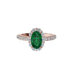 Anillo De Compromiso Halo Esmeralda Floral Hal-008 Oro Rosado 18K Oval 1.5 Esmeralda Natural