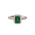 Anillo De Compromiso Halo Esmeralda Floral Hal-008 Oro Rosado 18K Esmeralda 1.5 Esmeralda Natural