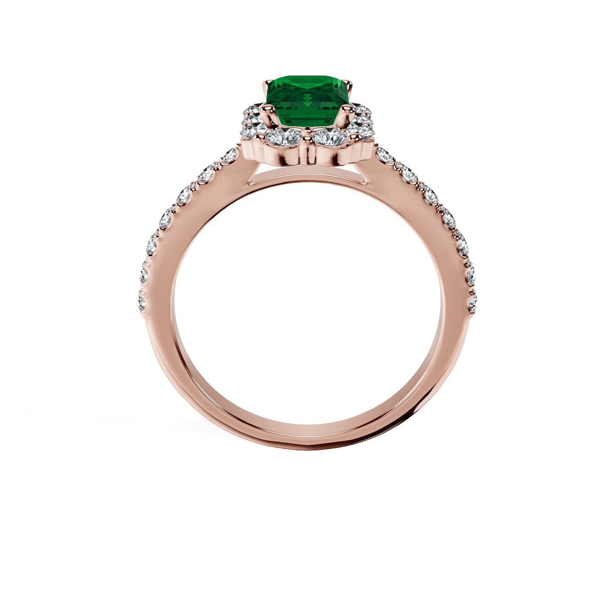Anillo De Compromiso Halo Esmeralda Floral Hal-008 Oro Rosado 18K Esmeralda 1.5 Esmeralda Natural