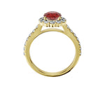 Anillo De Compromiso Halo Rubi Floral Hal-008 Oro Amarillo 18K Redondo 0.5 Rubi Natural