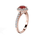 Anillo De Compromiso Halo Rubi Floral Hal-008 Oro Rosado 18K Redondo 0.5 Rubi Natural