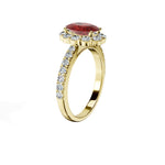 Anillo De Compromiso Halo Rubi Floral Hal-008 Oro Amarillo 18K Oval 0.5 Rubi Natural