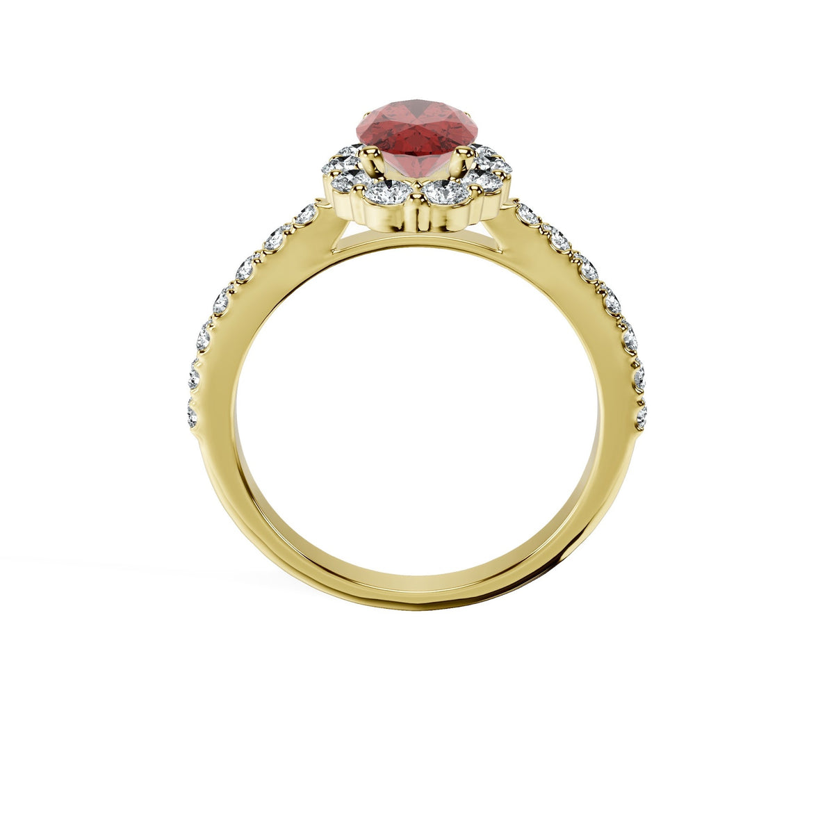 Anillo De Compromiso Halo Rubi Floral Hal-008 Oro Amarillo 18K Oval 0.5 Rubi Natural