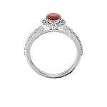 Anillo De Compromiso Halo Rubi Floral Hal-008 Oro Blanco 18K Oval 0.5 Rubi Natural