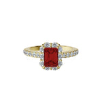Anillo De Compromiso Halo Rubi Floral Hal-008 Oro Amarillo 18K Esmeralda 0.5 Rubi Natural