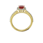 Anillo De Compromiso Halo Rubi Floral Hal-008 Oro Amarillo 18K Esmeralda 0.5 Rubi Natural