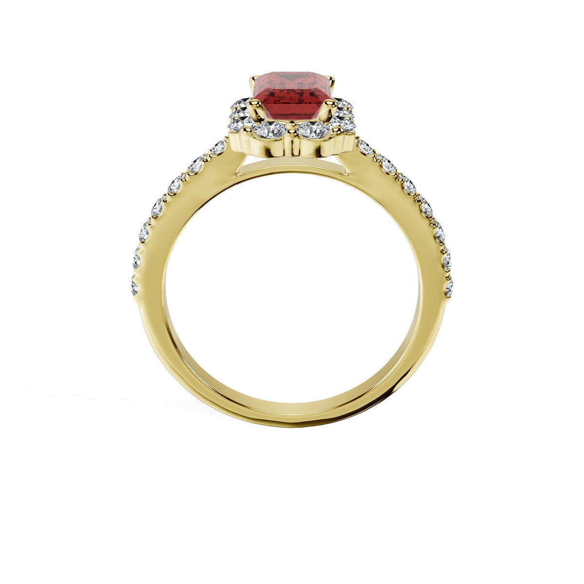 Anillo De Compromiso Halo Rubi Floral Hal-008 Oro Amarillo 18K Esmeralda 0.5 Rubi Natural
