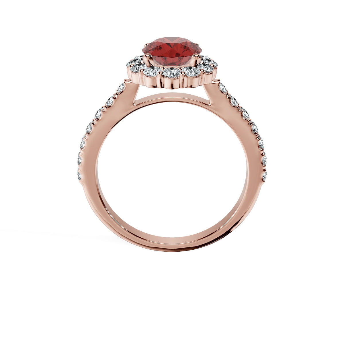 Anillo De Compromiso Halo Rubi Floral Hal-008 Oro Rosado 18K Redondo 1 Rubi Natural