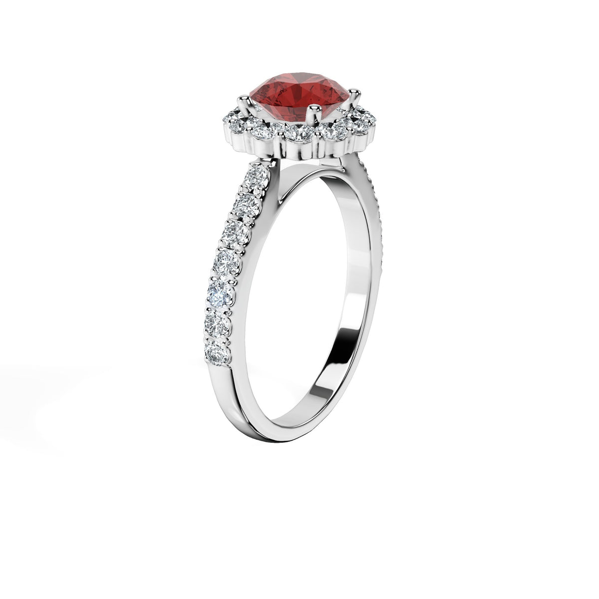 Anillo De Compromiso Halo Rubi Floral Hal-008 Platino Redondo 1 Rubi Natural