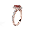 Anillo De Compromiso Halo Rubi Floral Hal-008 Oro Rosado 18K Oval 1 Rubi Natural