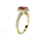 Anillo De Compromiso Halo Rubi Floral Hal-008 Oro Amarillo 18K Esmeralda 1 Rubi Natural