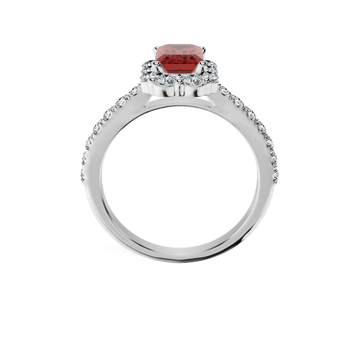 Anillo De Compromiso Halo Rubi Floral Hal-008 Oro Blanco 18K Esmeralda 1 Rubi Natural
