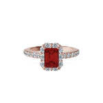Anillo De Compromiso Halo Rubi Floral Hal-008 Oro Rosado 18K Esmeralda 1 Rubi Natural