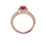 Anillo De Compromiso Halo Rubi Floral Hal-008 Oro Rosado 18K Esmeralda 1 Rubi Natural
