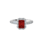 Anillo De Compromiso Halo Rubi Floral Hal-008 Platino Esmeralda 1 Rubi Natural