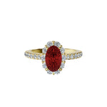 Anillo De Compromiso Halo Rubi Floral Hal-008 Oro Amarillo 18K Oval 1.5 Rubi Natural