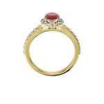 Anillo De Compromiso Halo Rubi Floral Hal-008 Oro Amarillo 18K Oval 1.5 Rubi Natural