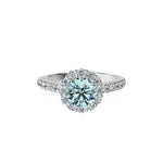 Anillo De Compromiso Halo Aguamarina Floral Hal-008 Oro Blanco 18K Redondo 0.5 Aguamarina Natural