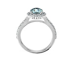 Anillo De Compromiso Halo Aguamarina Floral Hal-008 Oro Blanco 18K Redondo 0.5 Aguamarina Natural