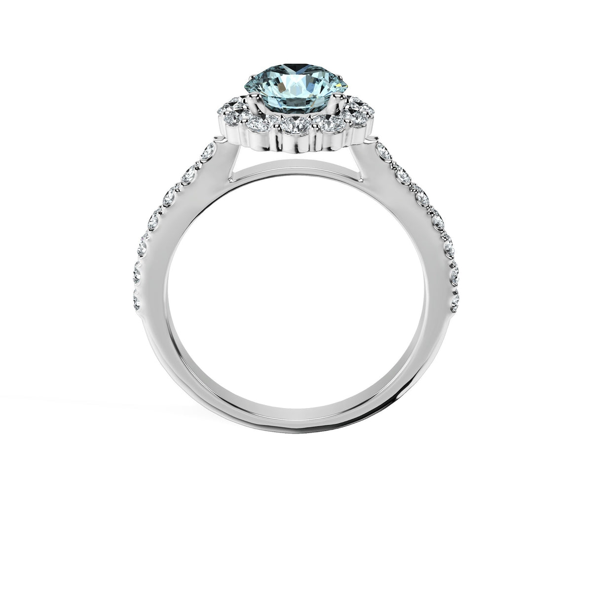 Anillo De Compromiso Halo Aguamarina Floral Hal-008 Oro Blanco 18K Redondo 0.5 Aguamarina Natural