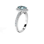 Anillo De Compromiso Halo Aguamarina Floral Hal-008 Oro Blanco 18K Oval 1 Aguamarina Natural